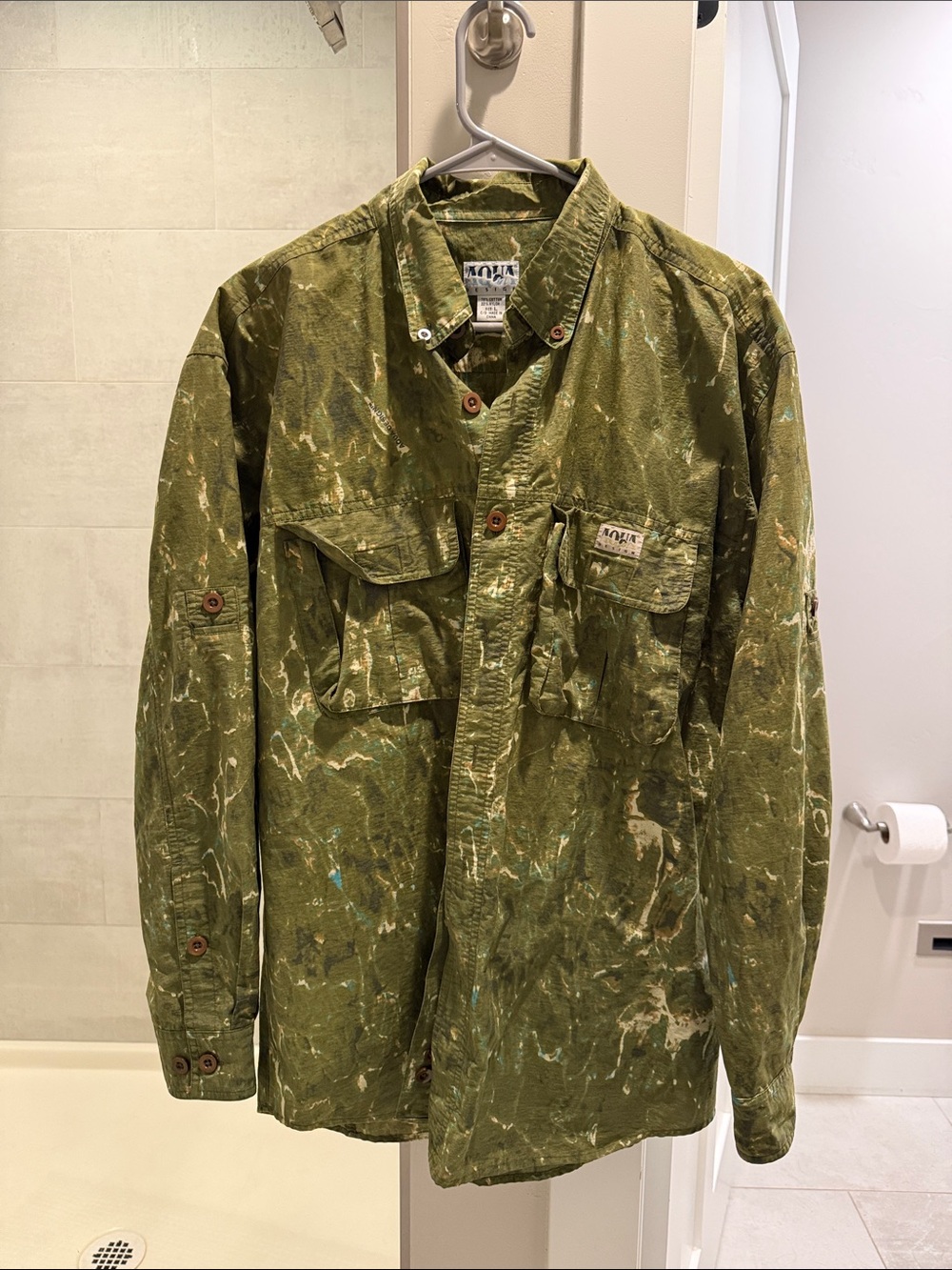 Aqua Olive Green Paint-Splatter Field Jacket